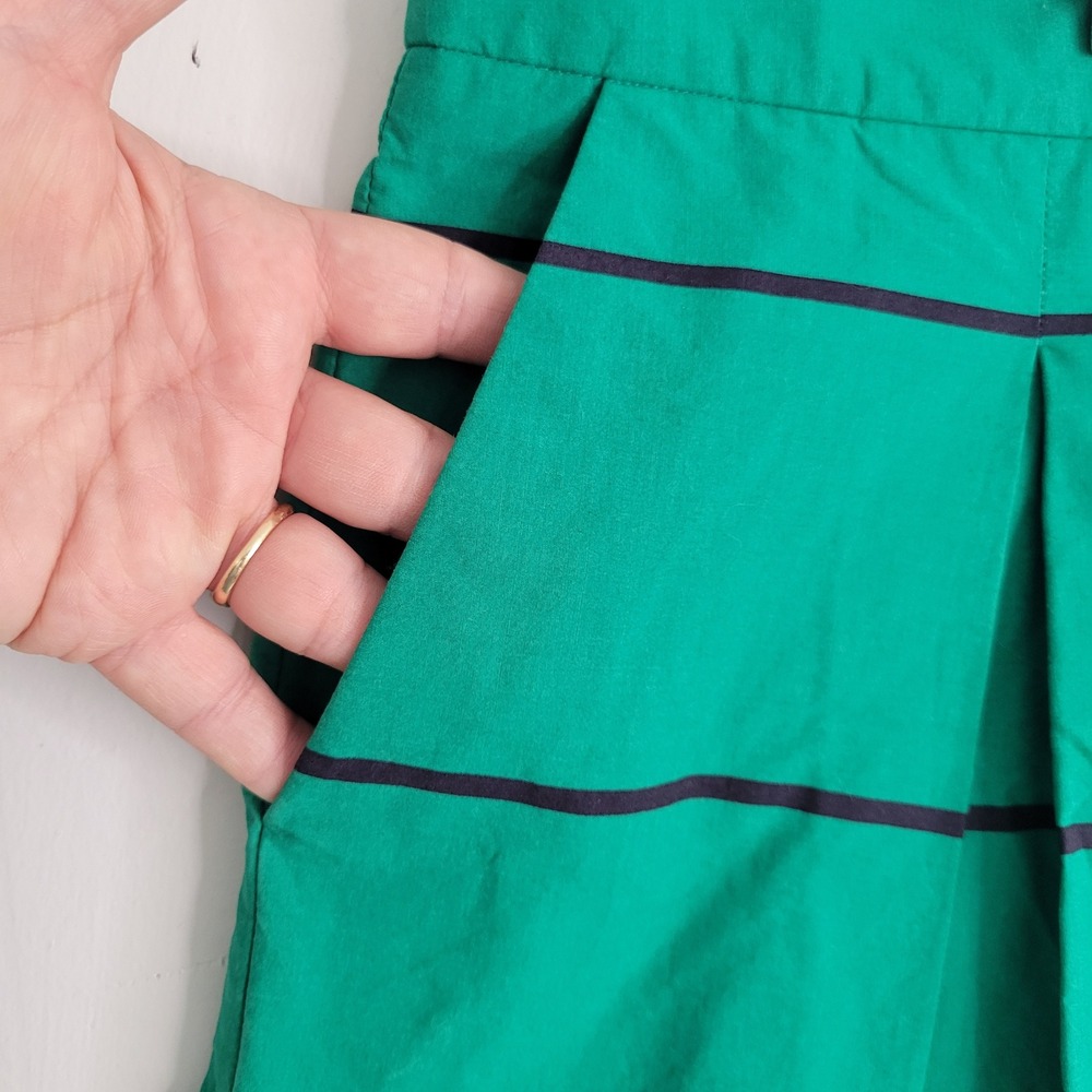Ann Taylor Green Striped Pleated A-Line Skirt Pockets Size 14 Cotton Blend - Picture 6 of 11